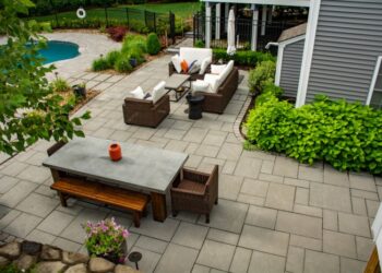 10x12 Outdoor Concrete Paver Patio with Artificial Grass