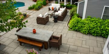 10x12 Outdoor Concrete Paver Patio with Artificial Grass