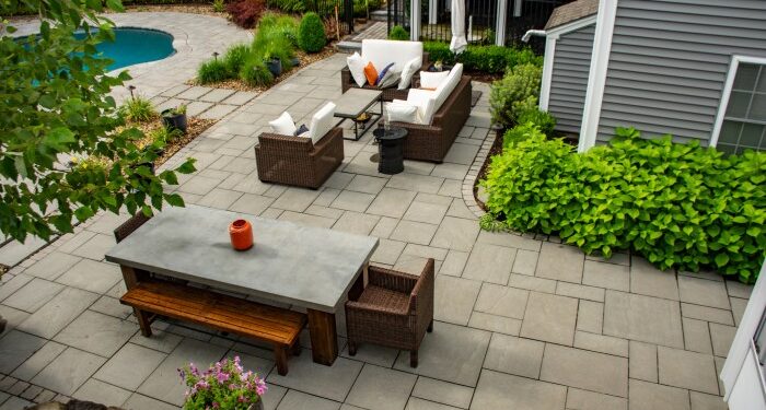 10x12 Outdoor Concrete Paver Patio with Artificial Grass