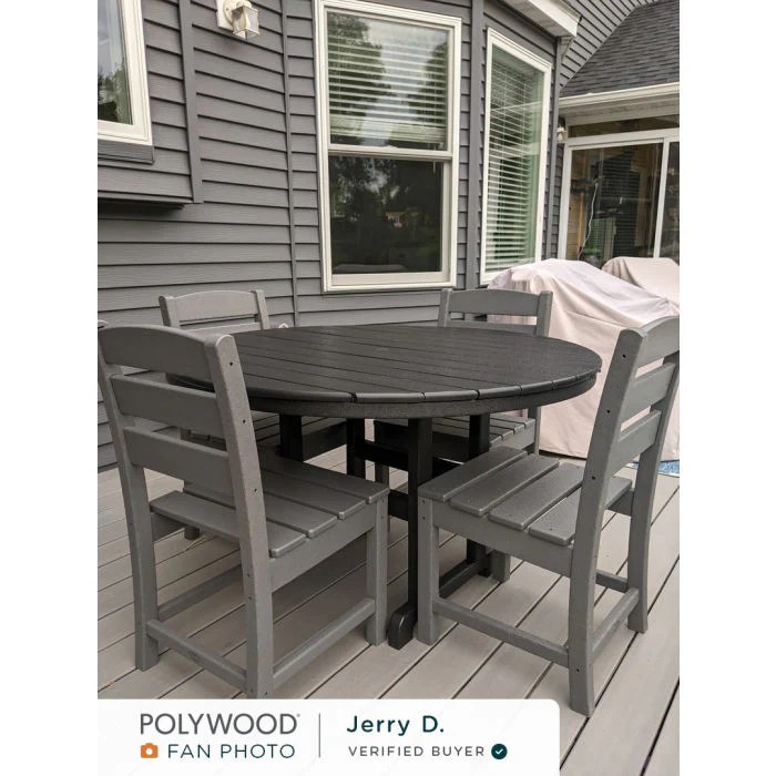 Polywood 5pc Prairie Round Farmhouse Outdoor Patio Dining Set Sand ...